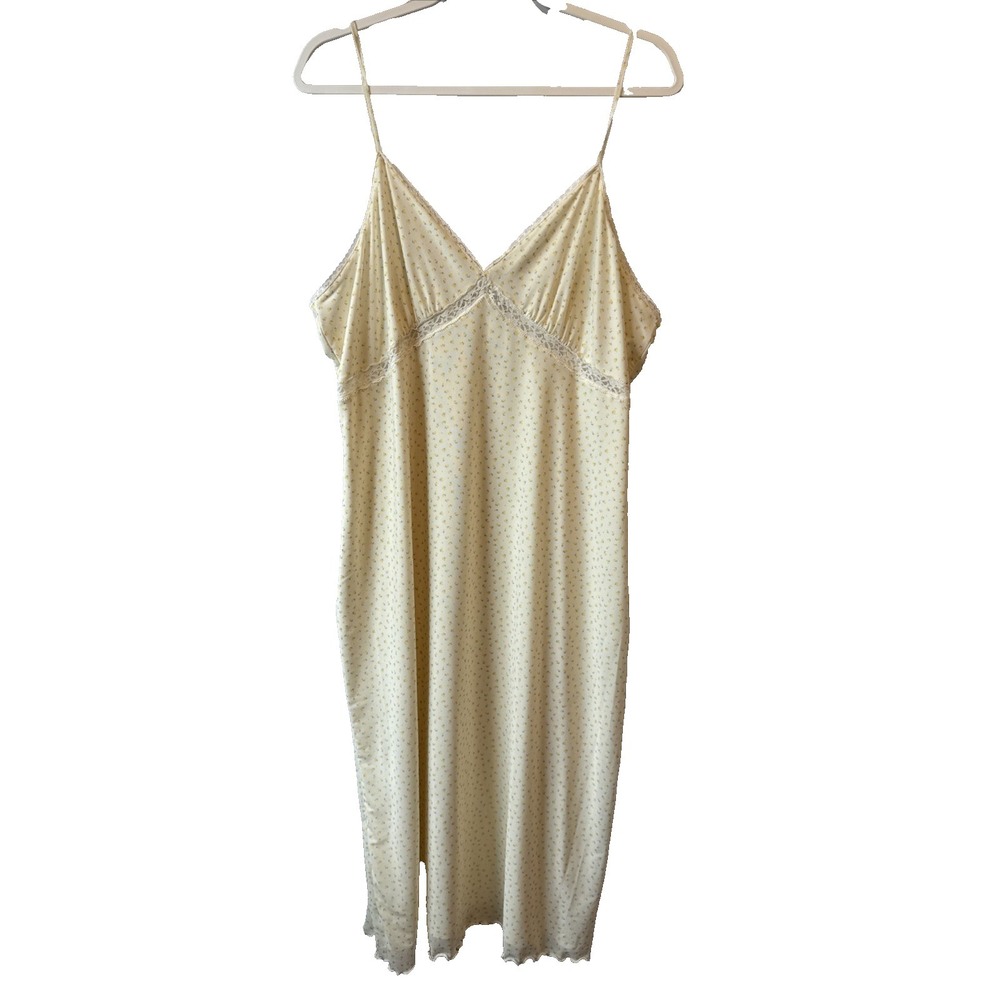 Y2K Butter Yellow Ditsy Floral Spaghetti Strap Babydoll Slip Dress XXL 90s Fairy